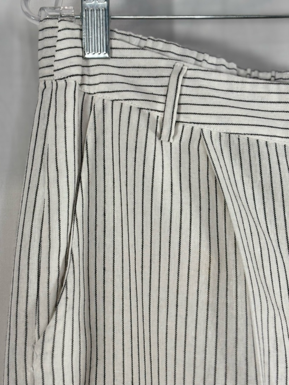 NWT PUROTATTO Striped Wide Leg Cotton Linen Trousers in White and Gray Sz 46/10 - Picture 5 of 11